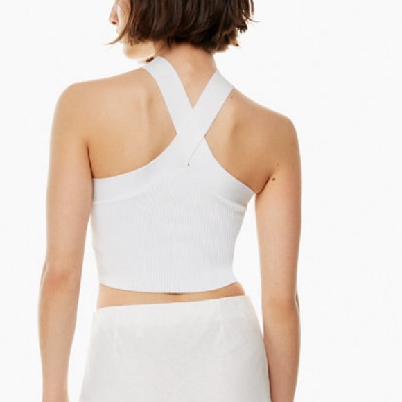 Babaton White Sculpt Knit Criss Cross Cropped Tank (Rib-knit Cross-Front Halter) - Picture 6 of 9
